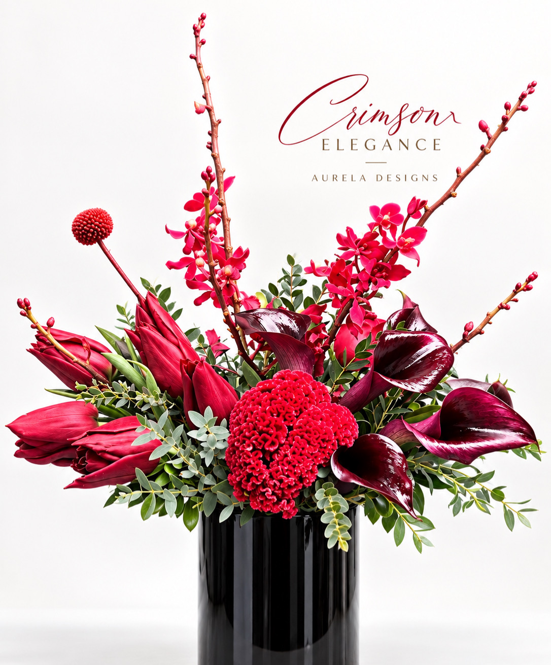 Crimson Elegance red and burgundy floral arrangement