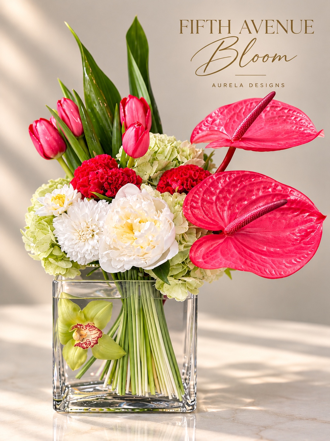 Fifth Avenue Bloom modern pink anthurium floral arrangement