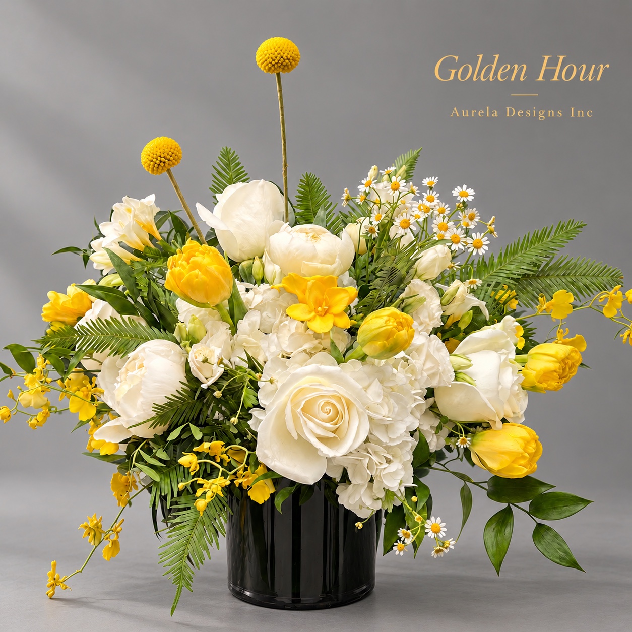 Golden Hour white and yellow luxury floral arrangement
