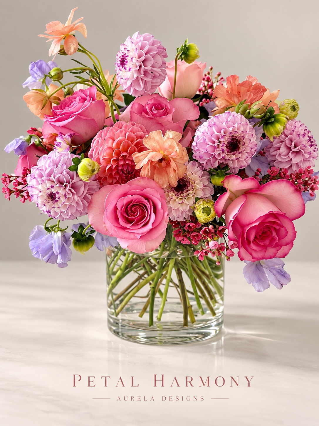 Petal Harmony pink and lavender floral arrangement